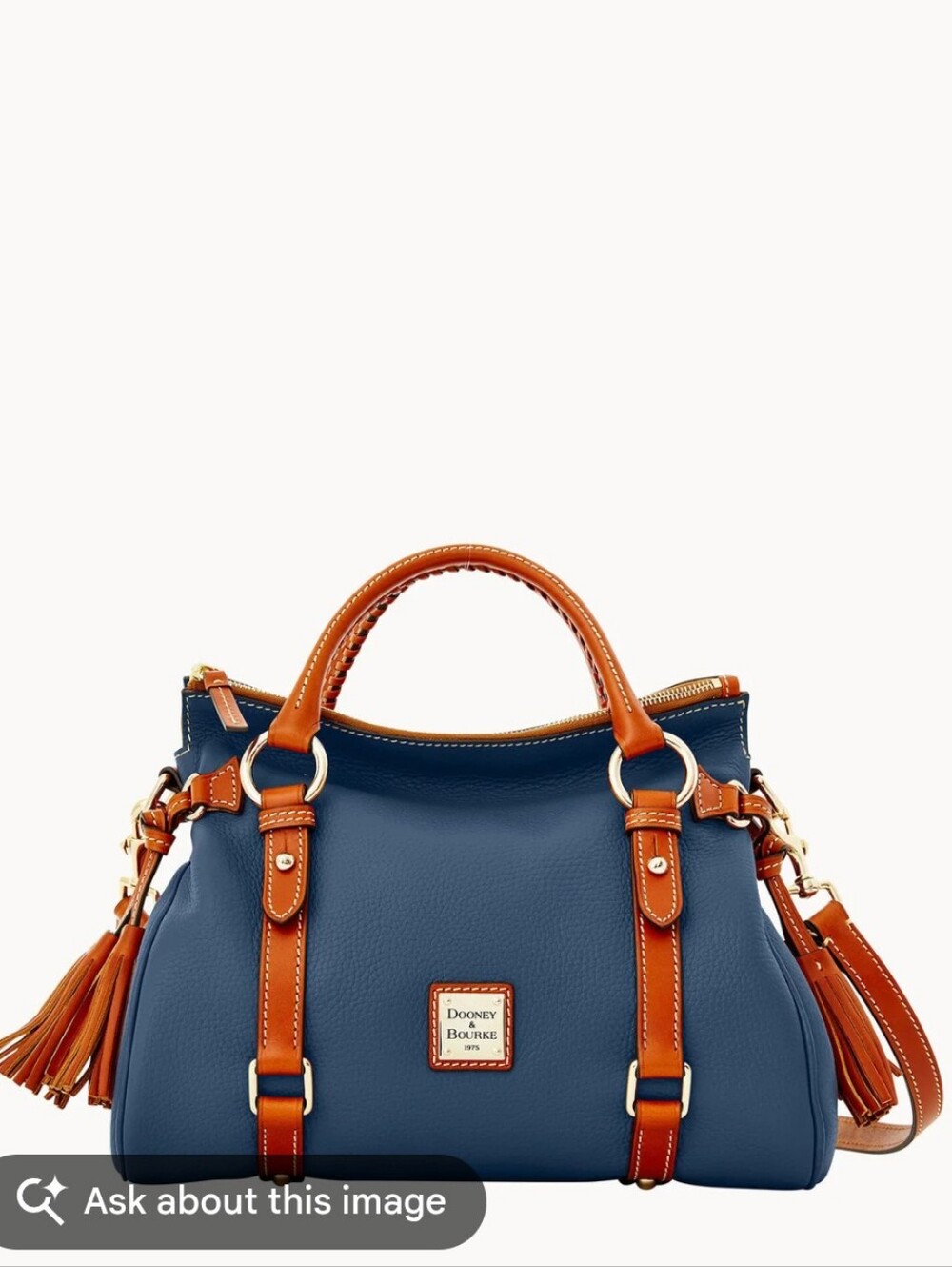 Dooney & Bourke Navy Leather Satchel with Brown Trim - Picture 4 of 5